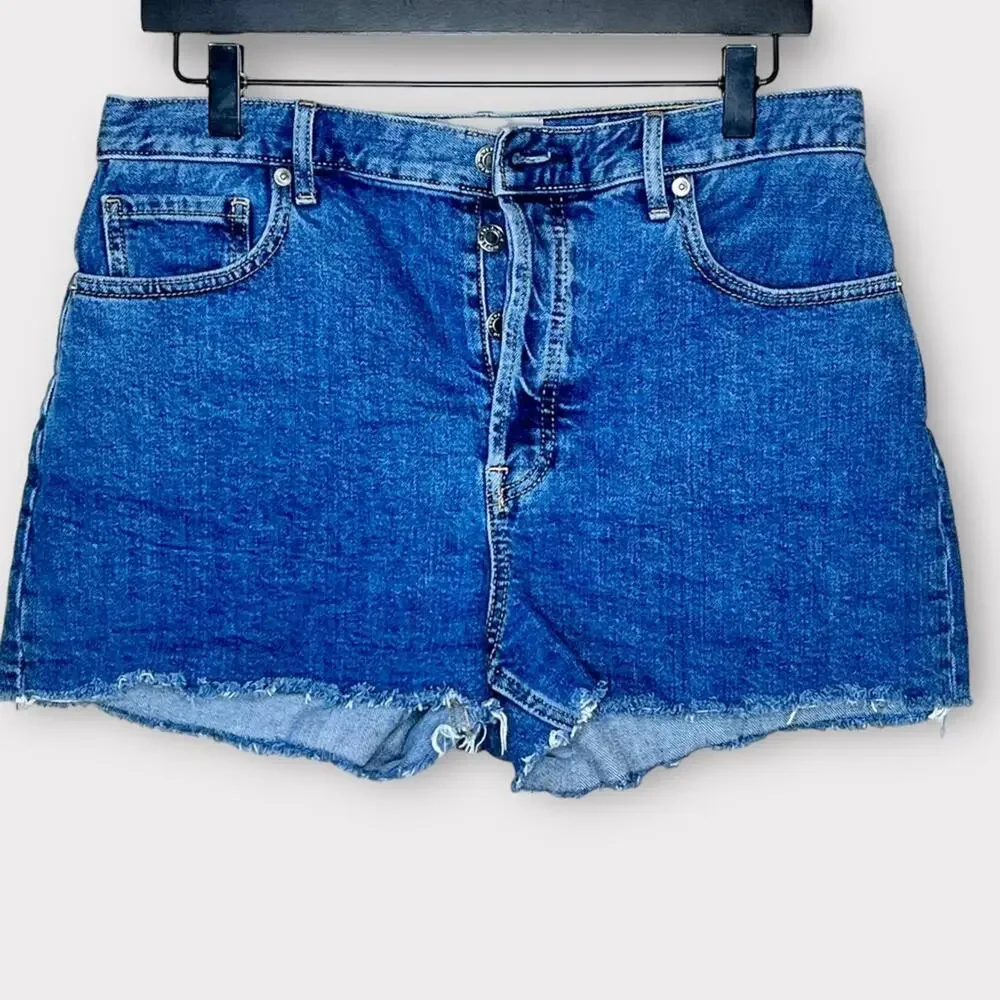 EVERLANE button fly high waisted cheeky short jean shorts cutoffs size 29